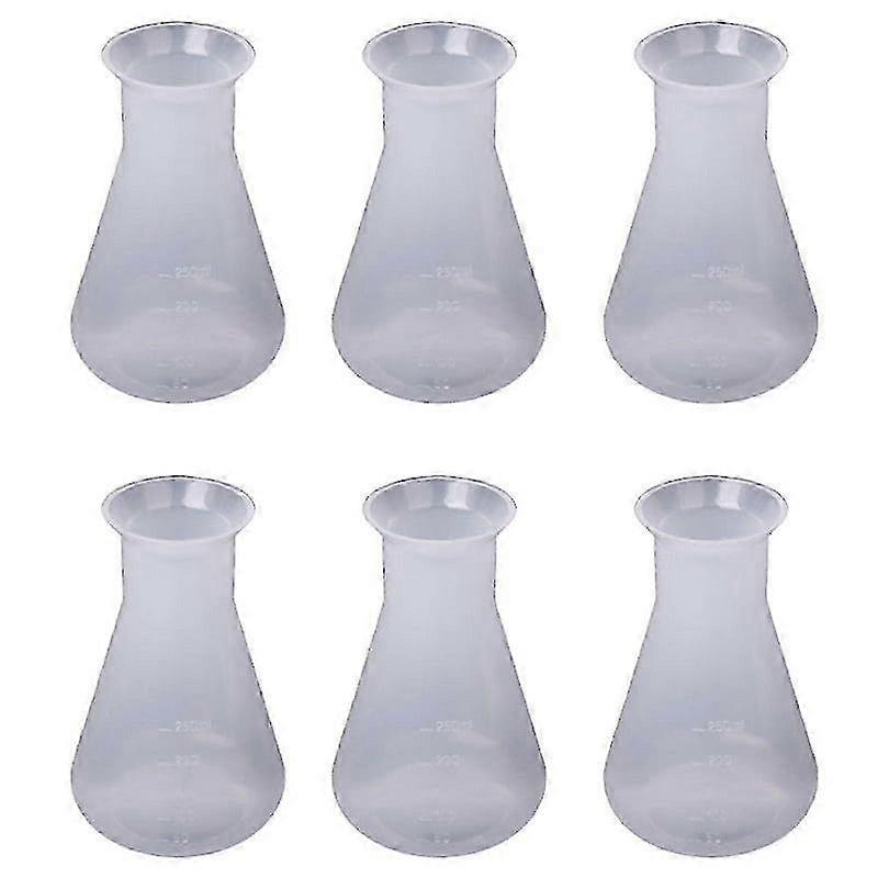 6X Plastic Transparent Laboratory Chemical Erlenmeyer Flasks Container Bottle - 250 Ml