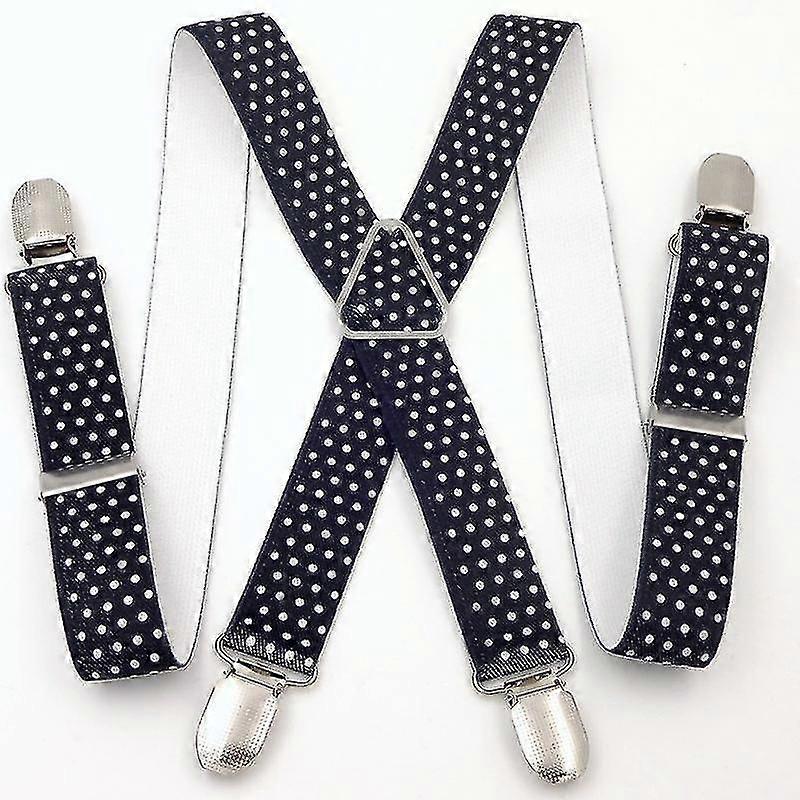 Men's Suspenders Wide Ultra Resistant Elastic & 4 Extra Strong Clips In X - Adjustable Size Up To 65cm