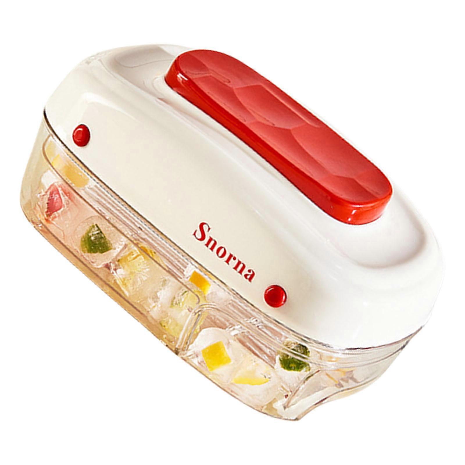 Reusable Press Type Ice Box Plastic Ice Maker Storage Box with Removable Lid Refrigerator Ice Mold Easy to Use  Elegant red