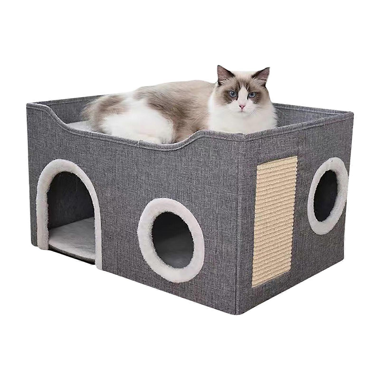 Scratch Proof Pliable Puss Apartment Two Layer Structure Natural Grass Substance Multiple Entry Plan Space Efficient Pet Bed Multicolor