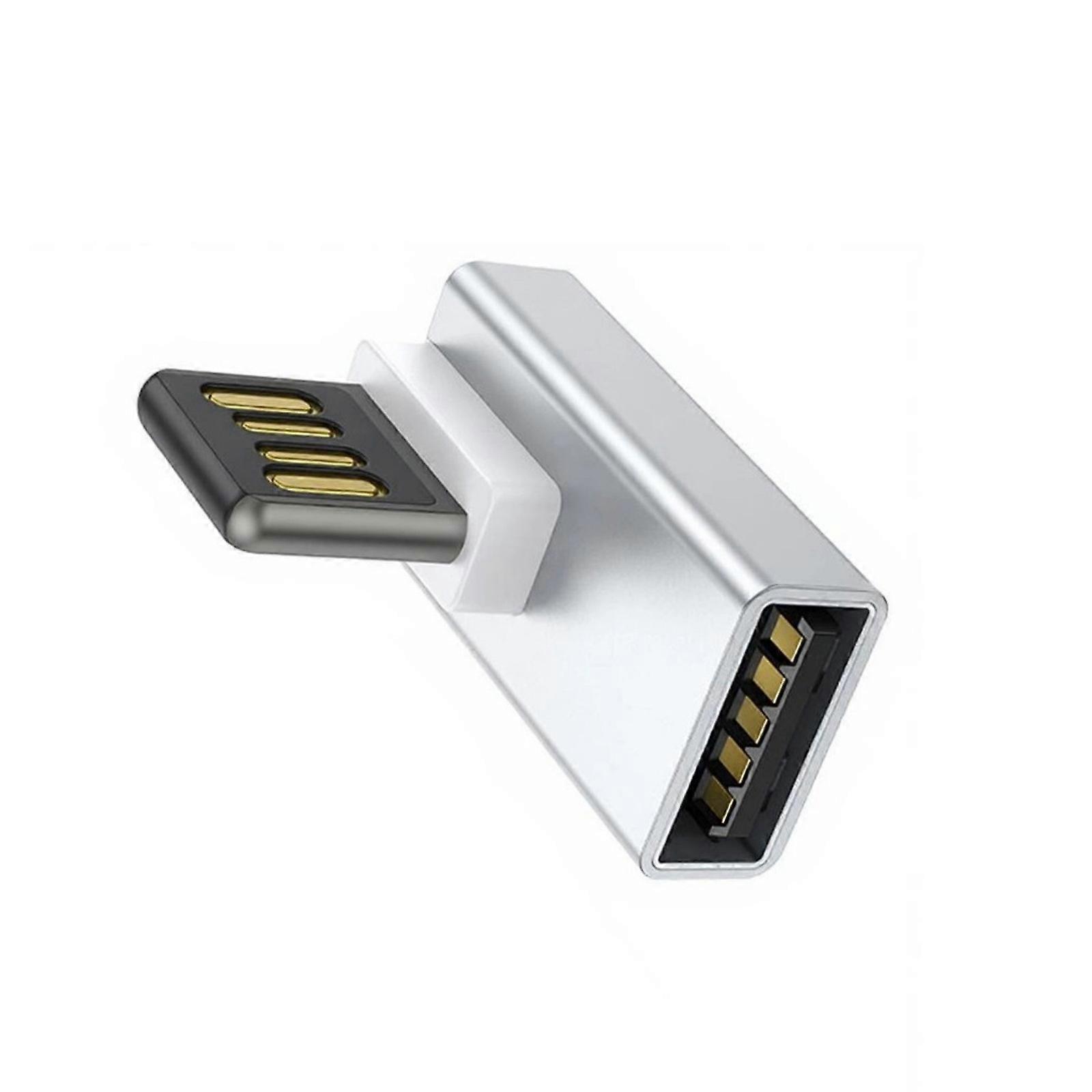 90°Angled USB Adapter Reversible Insertion Support Fast Charging and Data Transfer Connecting to Keyboards,Mouse,  Silver