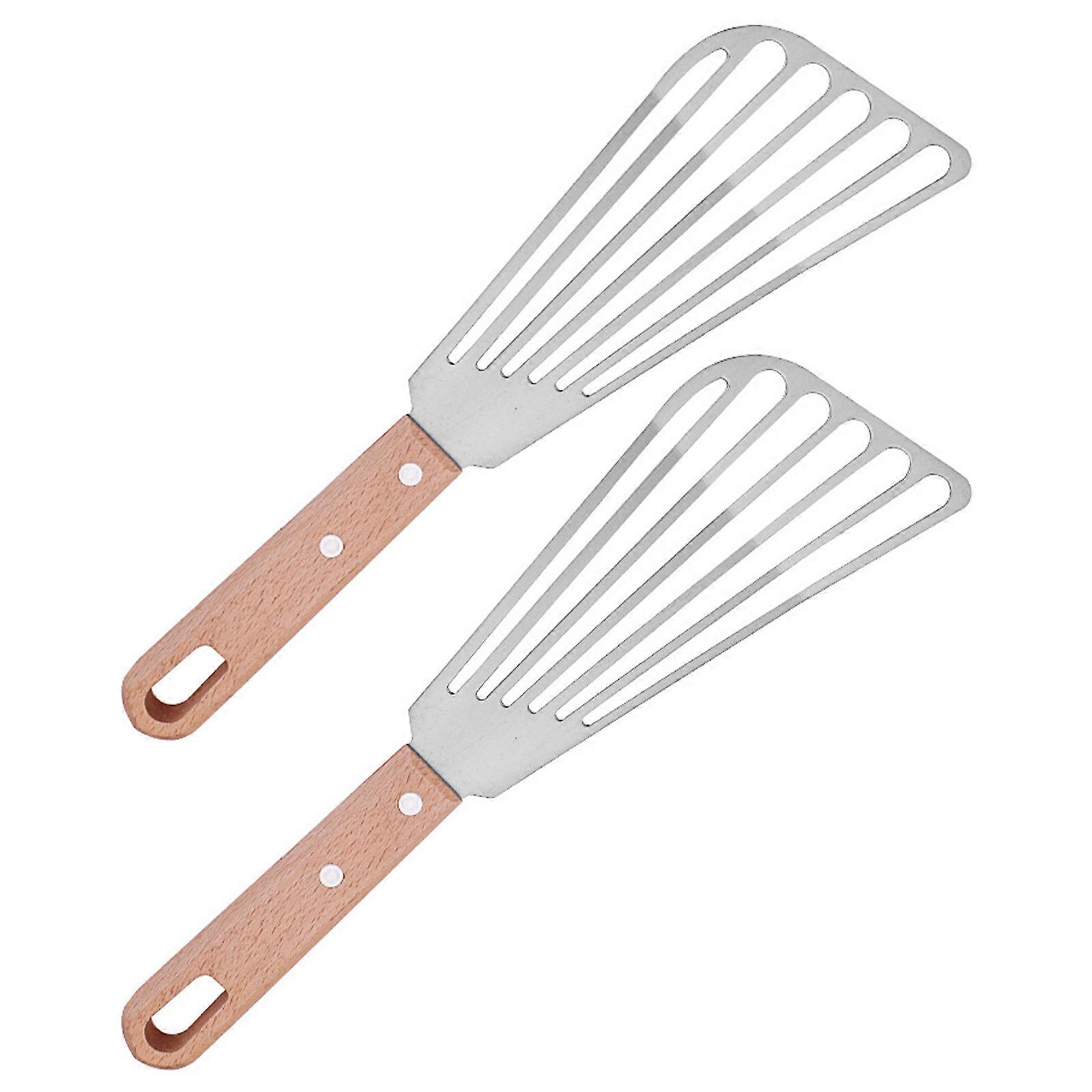 Double Purpose Nonrust Steel Slotted Turner And Cutting Utensils With Ergonomic Wood Handle For Cooking Grilling And Food Preparation Multicolor