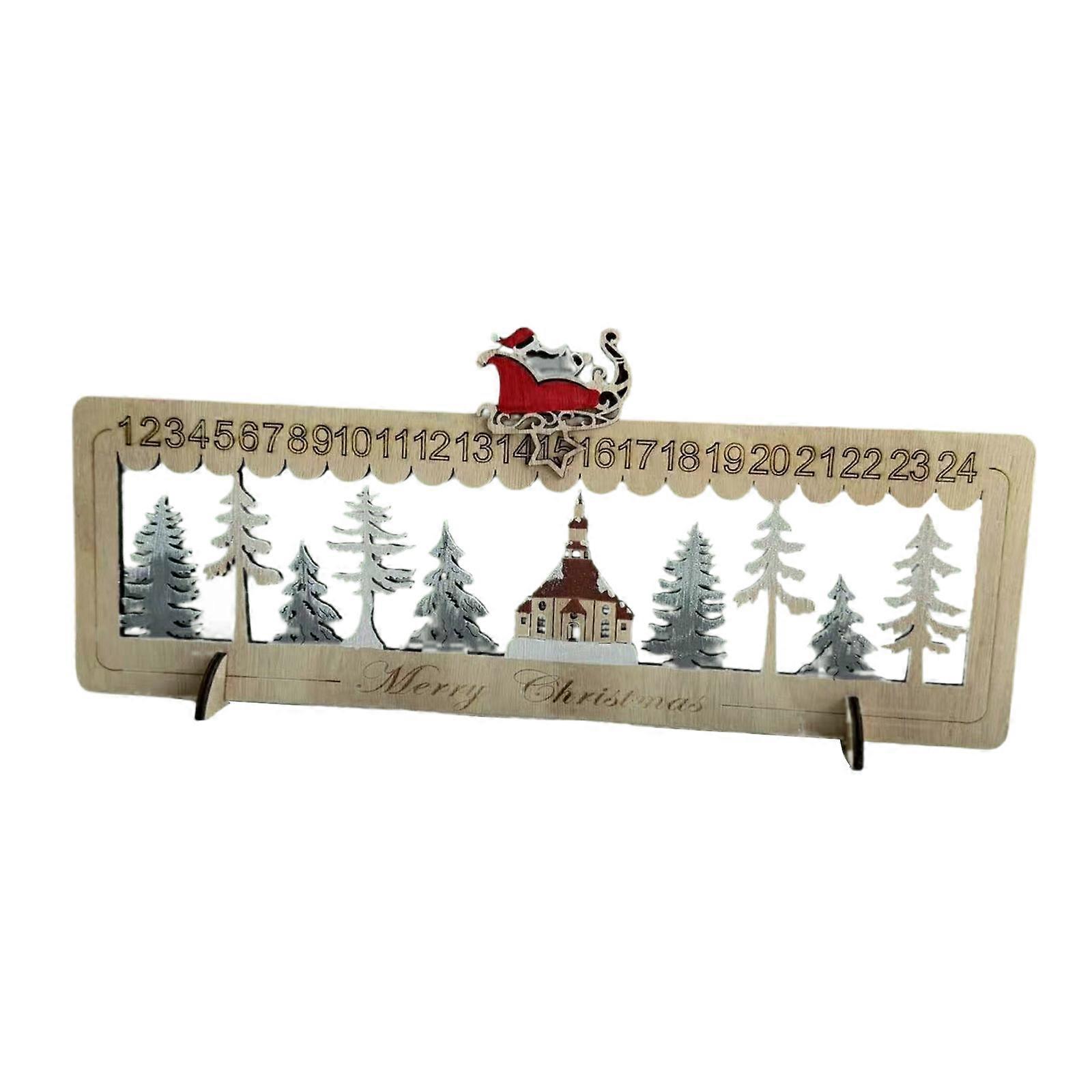 LED Illuminated Christmas Scene Countdowns Portable Wood Christmas Countdowns Ornament with LED Lighting and Tree Decors Multicolor