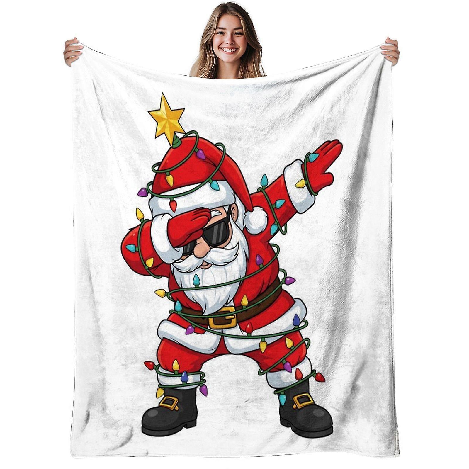 1pc Santa Claus Flannel Blanket | Soft, Warm, Cartoon Style Printed Pattern, Polyester, 280gsm, All-Season Use, Ideal fo-mnbvc121