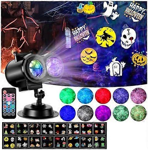 Halloween Christmas Projector Lights, HD Wave Ocean Effect LED Projector with 16pc Slides Patterns and Remote Control for Christmas, New Year, Birthda
