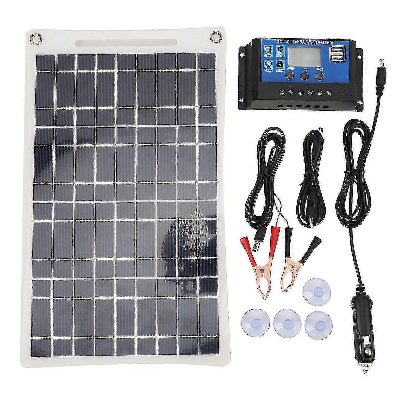 Solar Panel Kit 12W 10A Polycrystalline Silicon Dual USB DC Output Semi Flexible Portable Solar Panel Charger with Clip for 12V Batter