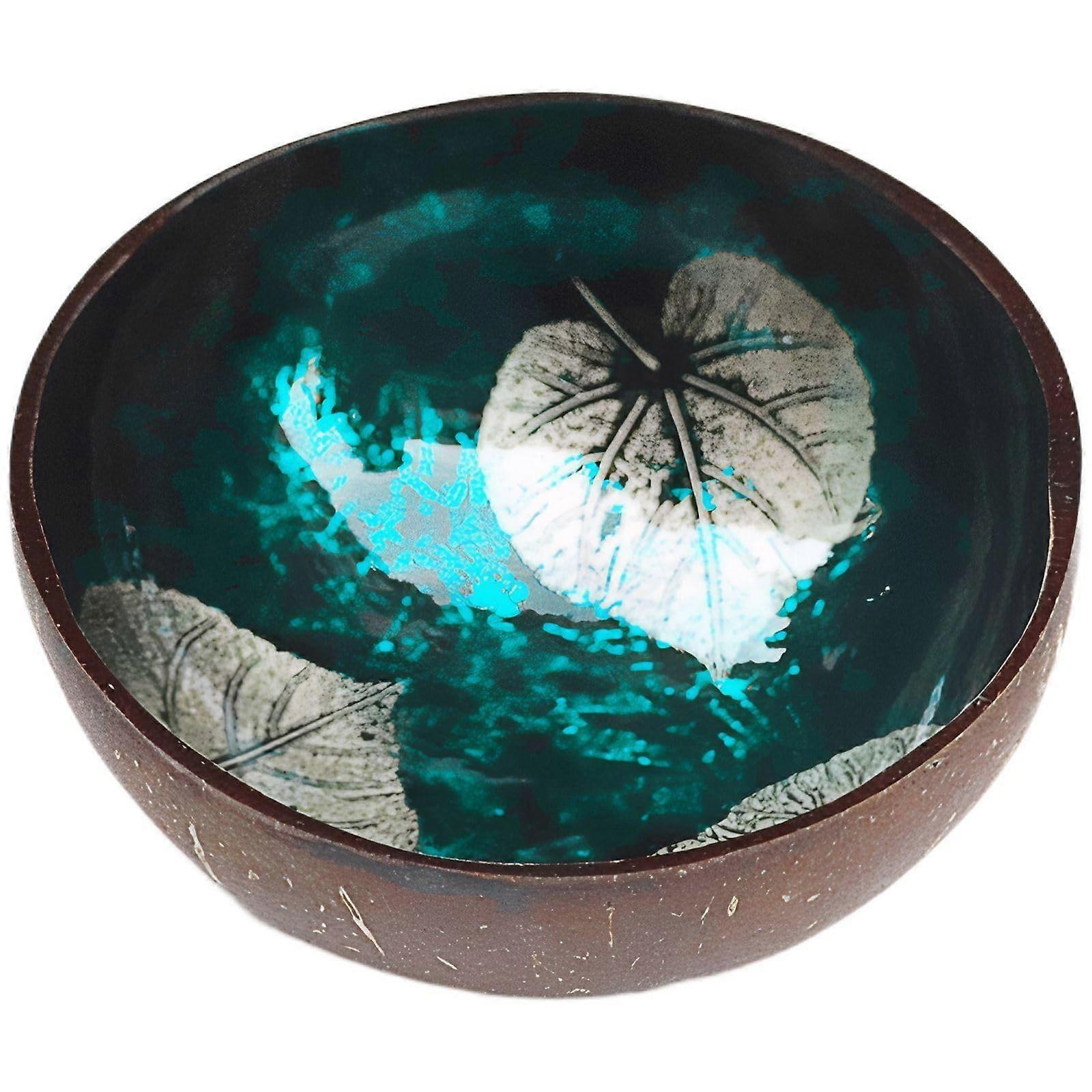 Decorative Woven Bowl with Cyan Leaf Design for Tabletop Centerpiece and Home Decor