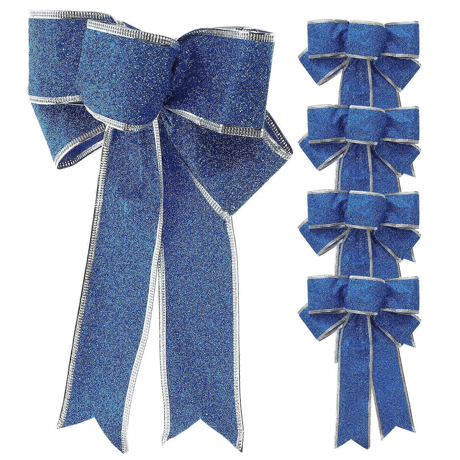 5pcs Christmas Ribbon Bows Large Tree Bowknot Hanging Decoration (Blue)