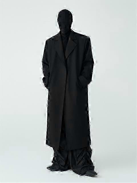 w Autumn Winter Cool Long Black Thick Warm Loose Casual Soft Wool & Blends Coat Men with Shoulder Pads No Buttons 2023