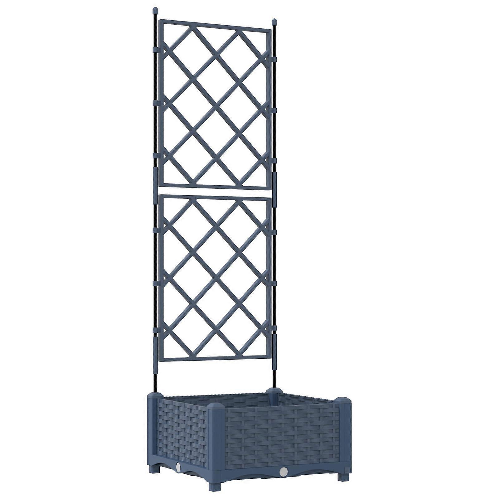 Garden Planter Box with Trellis, Grey PP, Rectangular Outdoor Flower Container for Patio and Terrace