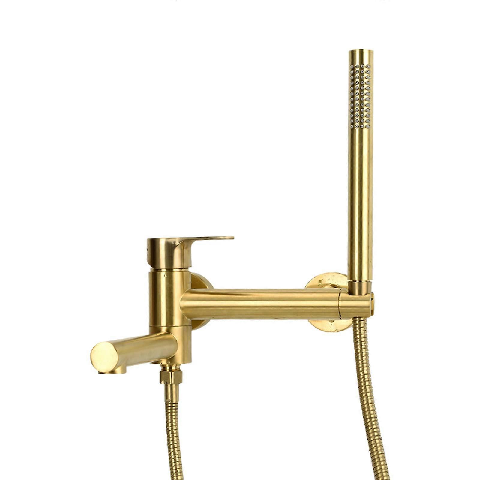 Wall Mounted Copper Bathtub Faucet with Swing Spout, Single Handle Hot Cold Mixer, Brushed Gold