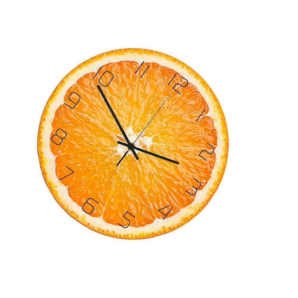 Creative Acrylic Clock Orange Pattern UV Printed Wall Clock Household Bedroom Hanging Bar Decor without Battery
