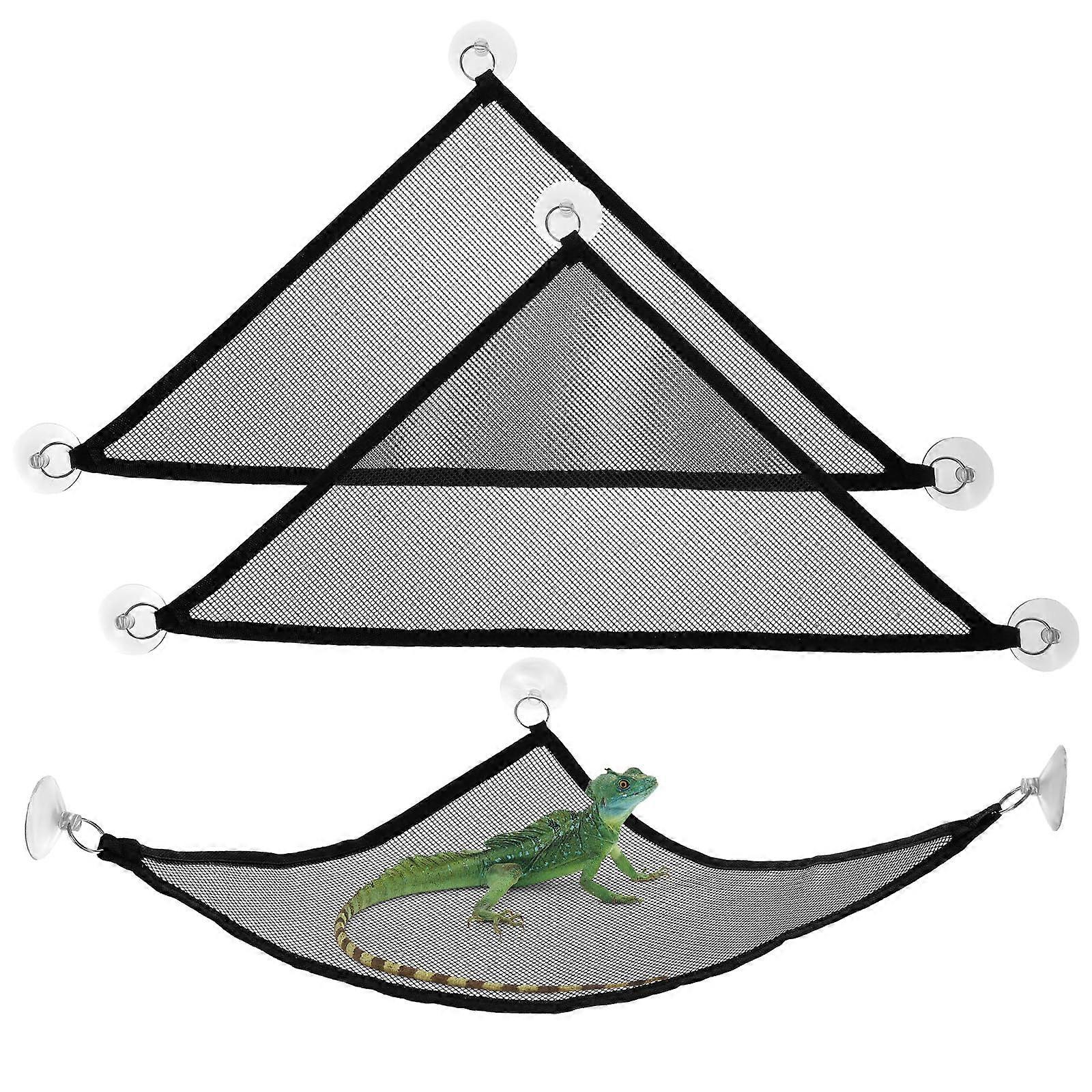 2 Pcs Bearded Dragon Hammock Mesh with Suction Cups, Triangular Reptile Tank Climbing Bed Black