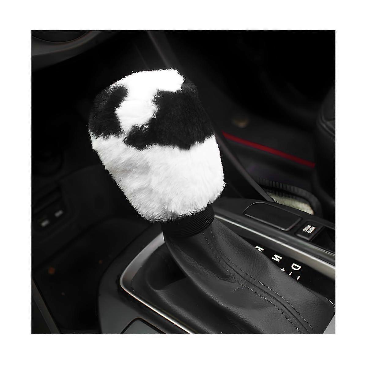 Cow Print Car Accessories Set with Plush Steering Wheel Cover, Gear Shift, Armrest and Handbrake
