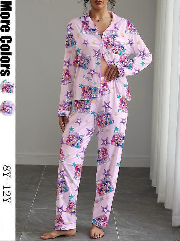 ��Huntrix��K-Pop Demon Hunter Tiger Pajama Set��Women's Autumn Winter Pajama Set, Cartoon Character Print, Casual Fitted Long Sleeve Top & Elas