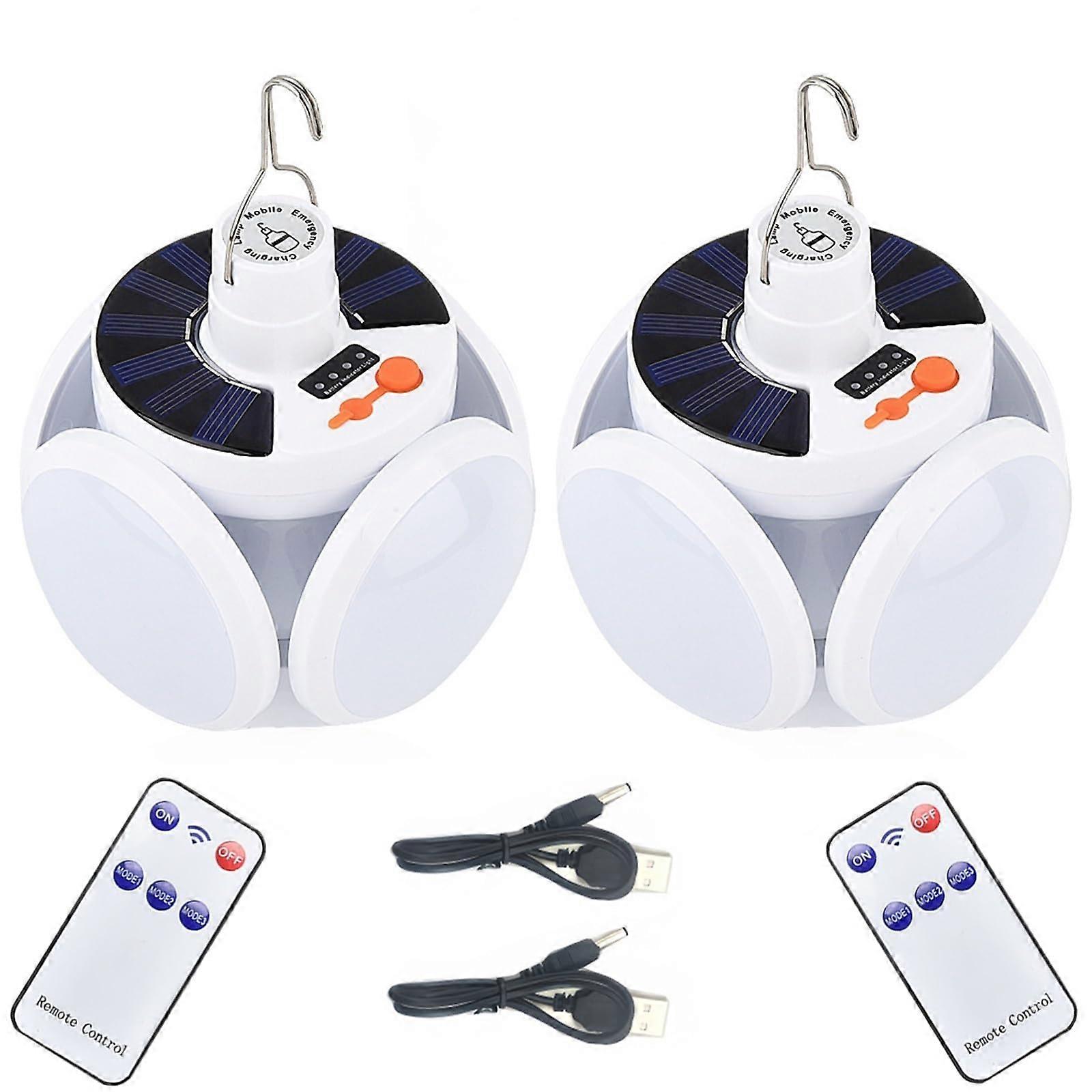 2 Pack Foldable Solar Camping Lantern with Remote, Dual Charging USB and Solar LED Tent Light