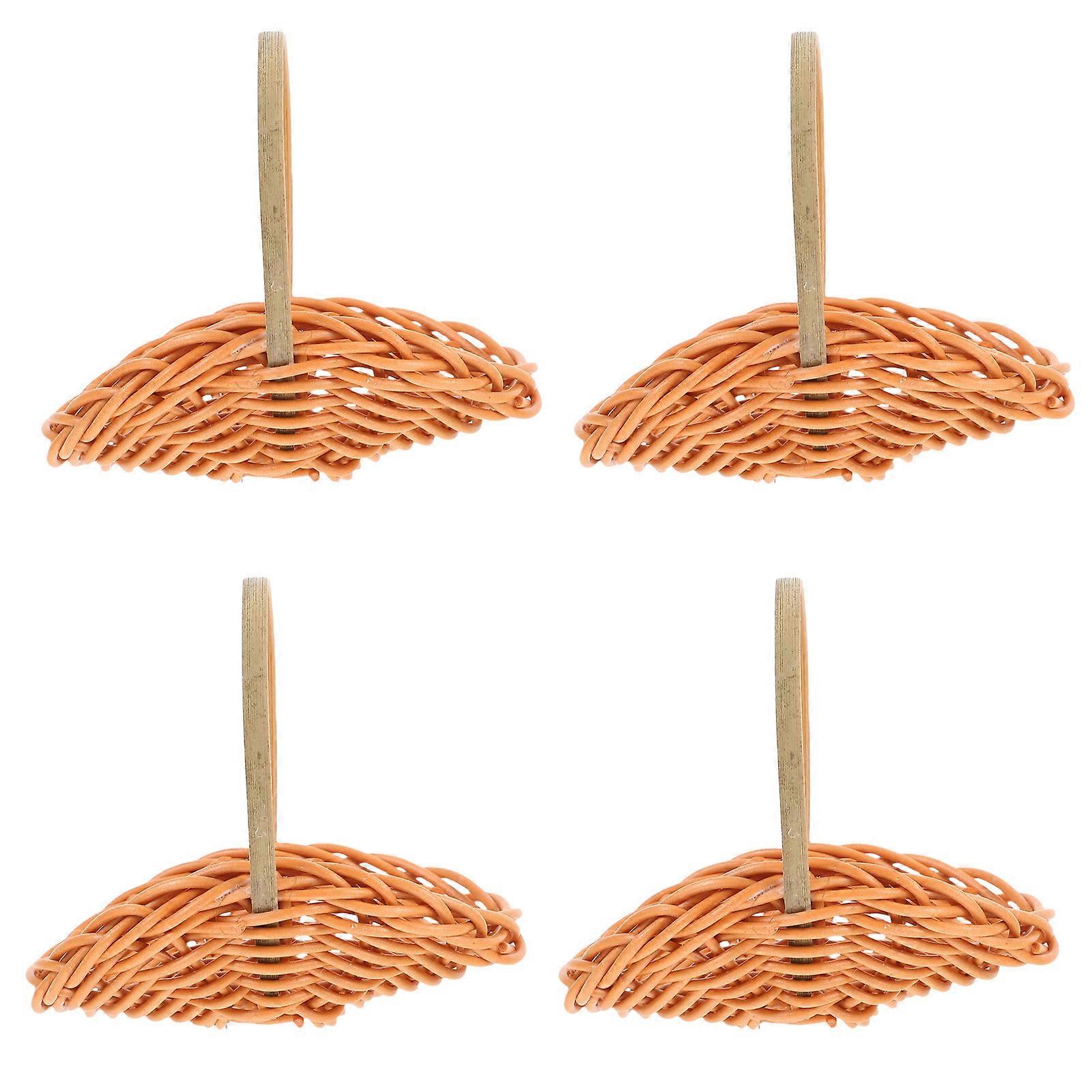 Brown Mini Woven Basket with Handle for Garden Decor 4Pcs Pack
