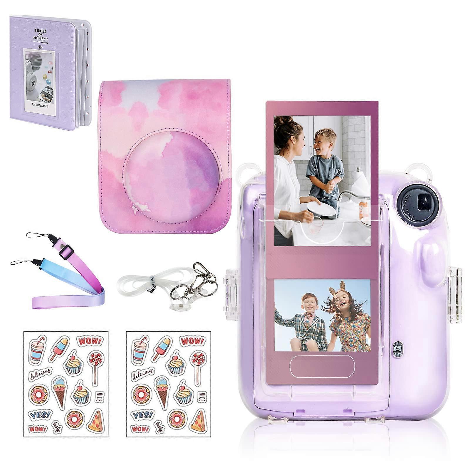 Clear Protective Case with Strap and Film Pocket Plus 64Photo Album for Instax Mini 12