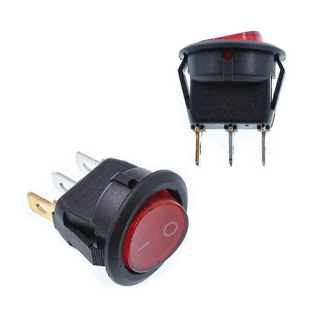 KCD1 Red Light OnOff SPST Round Rocker Switch 20mm 6A/250V, 10A/125V AC Pack Of 10