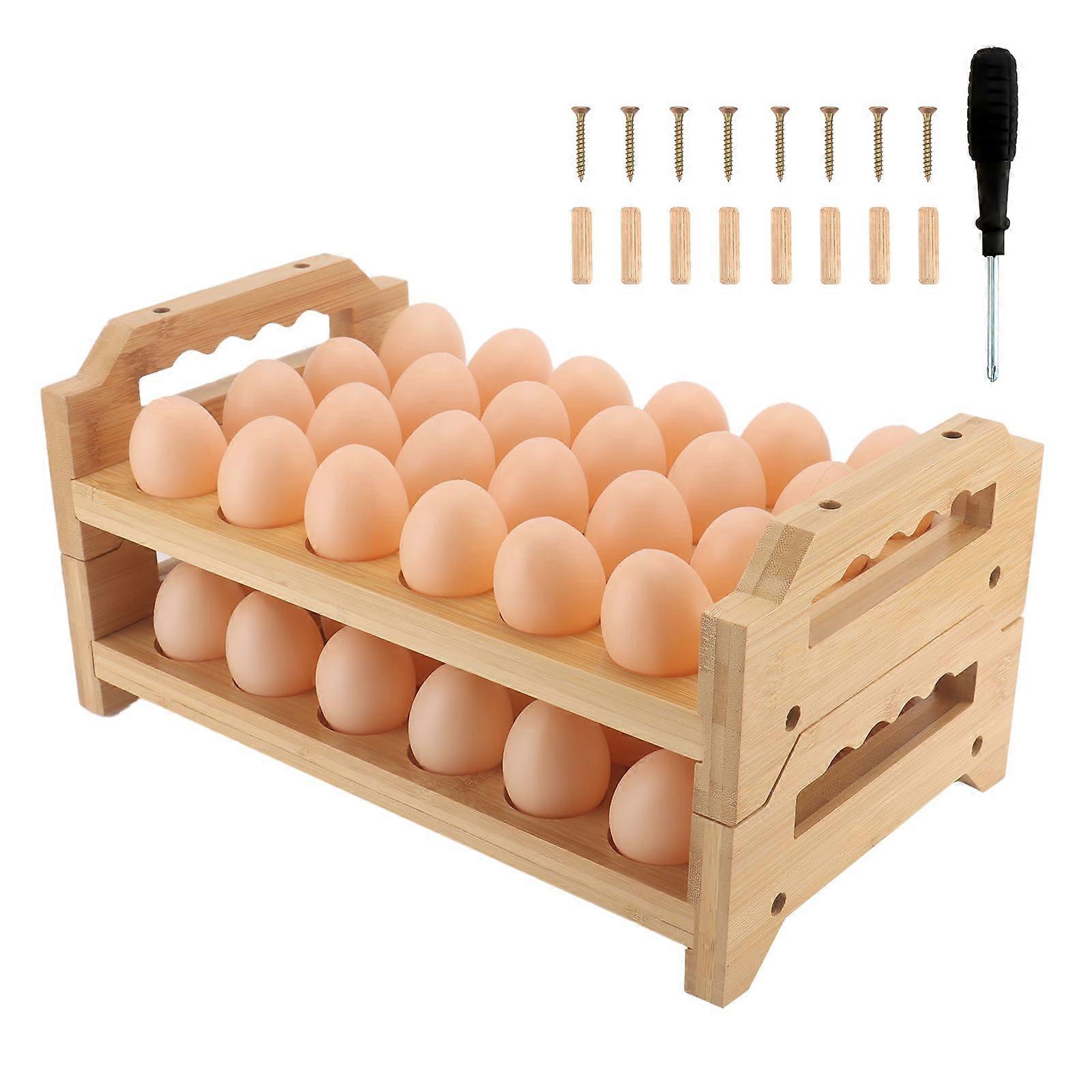 Bamboo Egg Holder Rack 48 Capacity TwoTier Stackable Farmhouse Organizer for Countertop Storage
