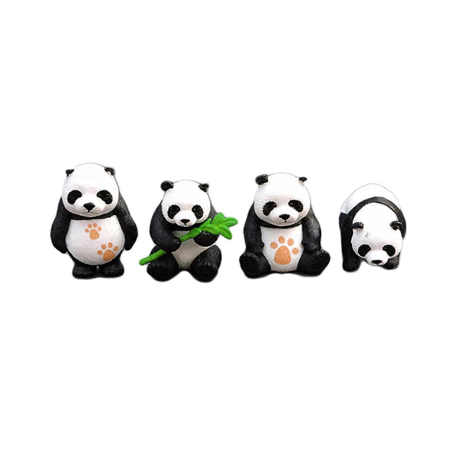 4pcs Mini Realistic Panda Animal Solid Models Toy Diy Scenery Desktop Ornament