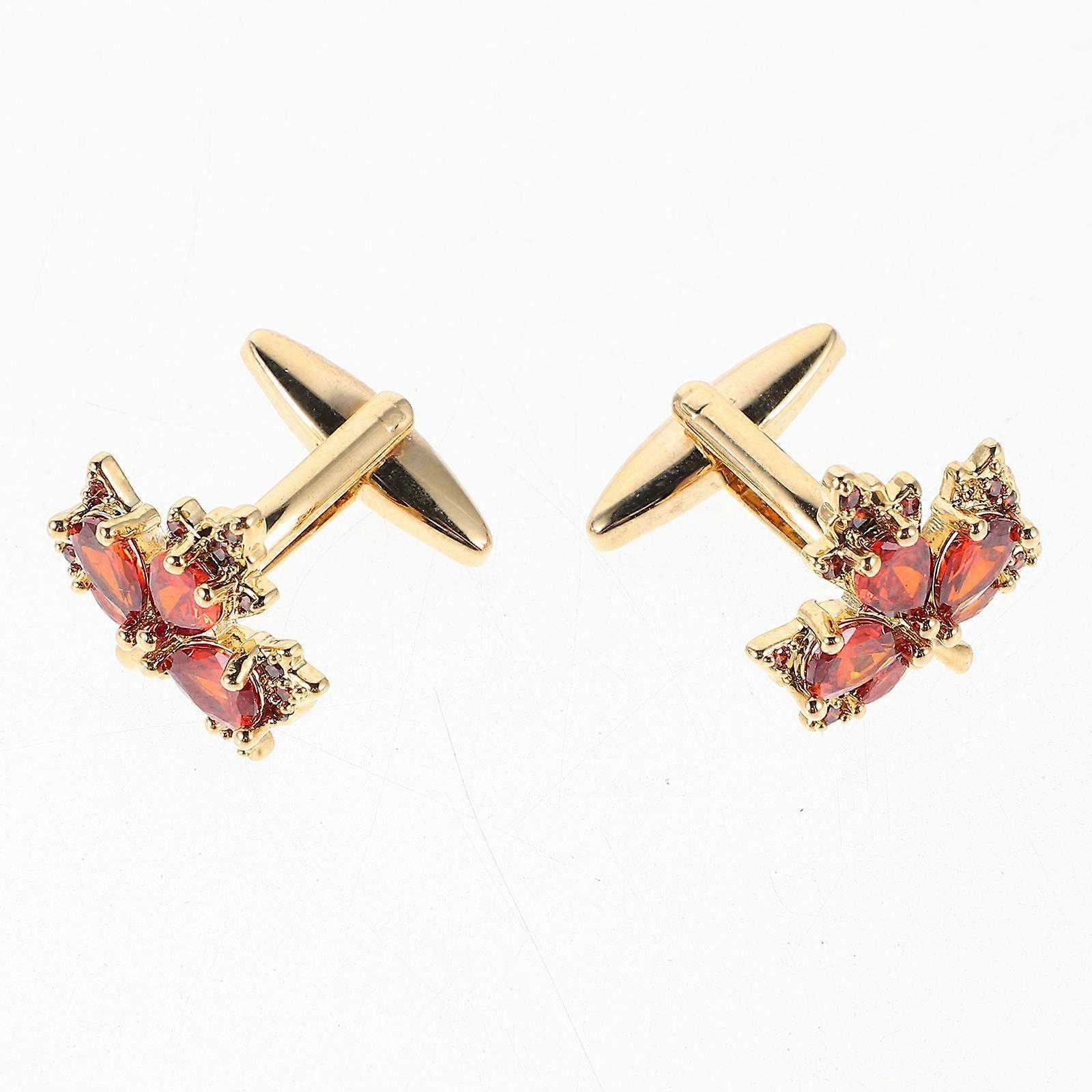 Rhinestone Maple Leaf Cufflinks for Wedding Party Orange Copper Material