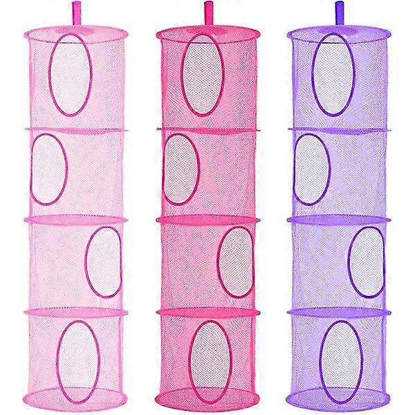 4-layer teddy bear storage hanging net, 3 foldable (pink, red, purple)