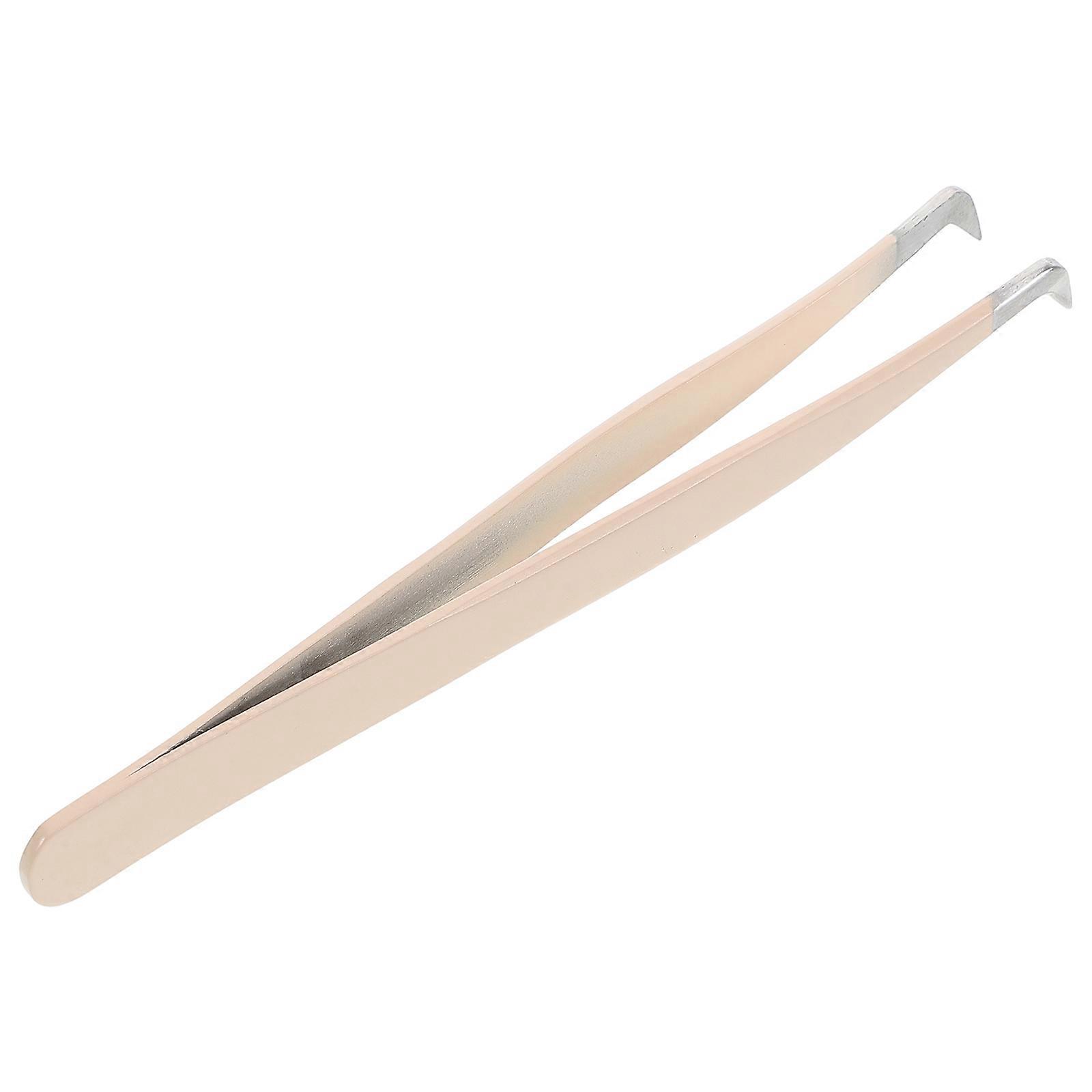 Precision Eyelash Tweezers for Makeup with Bent Tip Beige Single Tool