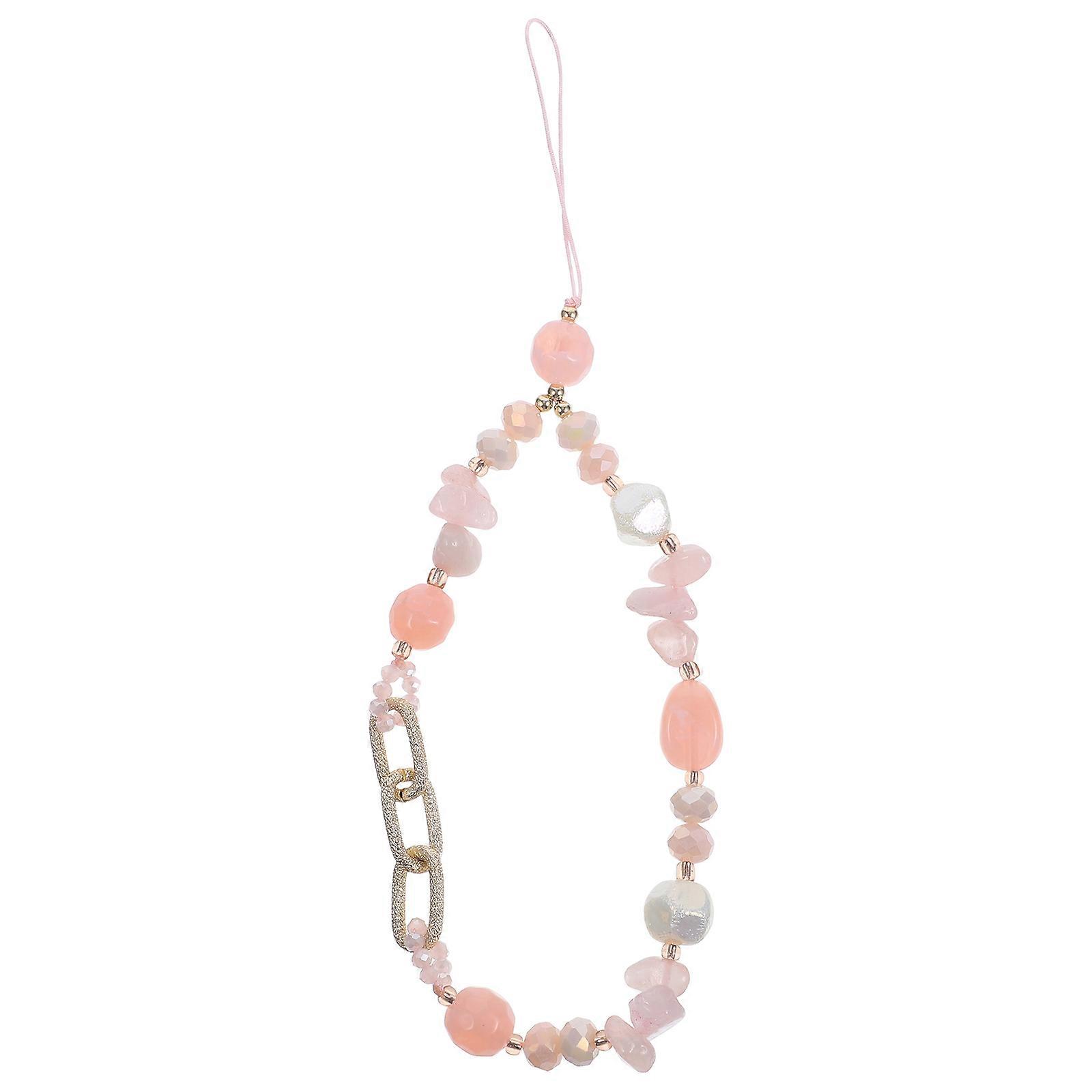 Pink Beaded Phone Chain for Decor with Stone Crystal