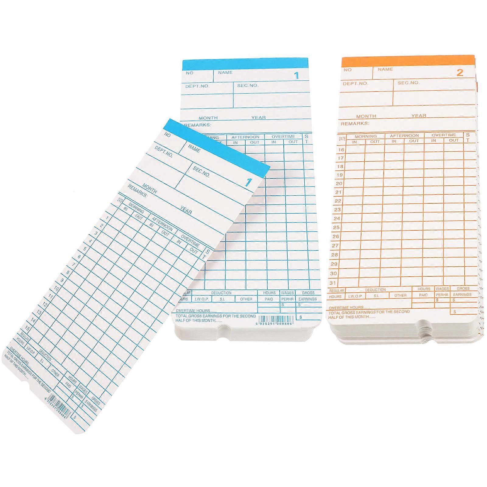 Time Paper Cards Double-Sided Time Cards for Attendance 2Sets