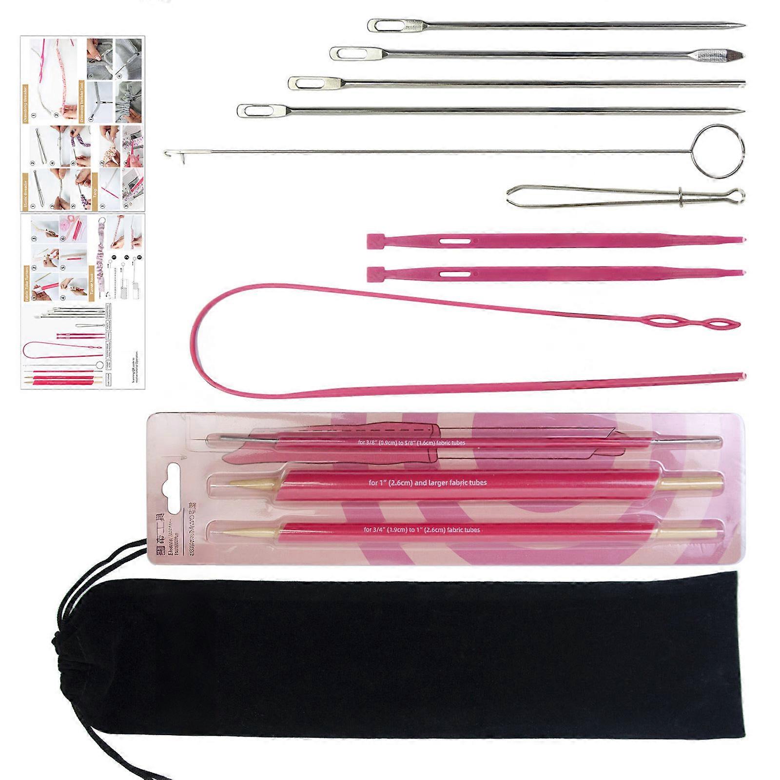 Professional Fabric Turner and Drawstring Threader Set Elastic Ribbon Threader Tool Sewing Threading Aid for Home Use Multicolor