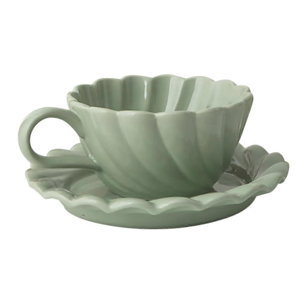 Ceramic Mug Set with Saucers Elegant Retro Design for Coffee and Tea Time