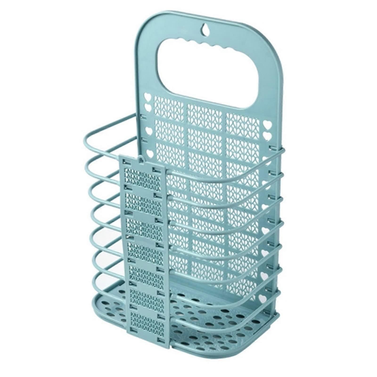 Blue Wall Mounted Foldable Laundry Basket Small Space Saving Hamper for Easy Laundry Access