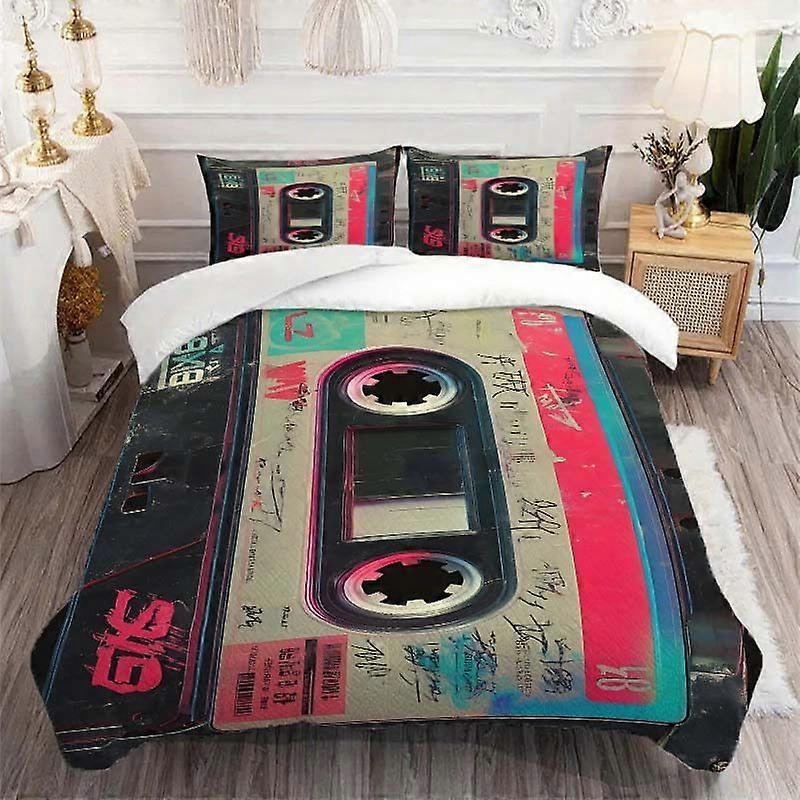 3pcs Retro Cassette Case Graffiti & Marker Display Theme Printed Bedding Set Soft
