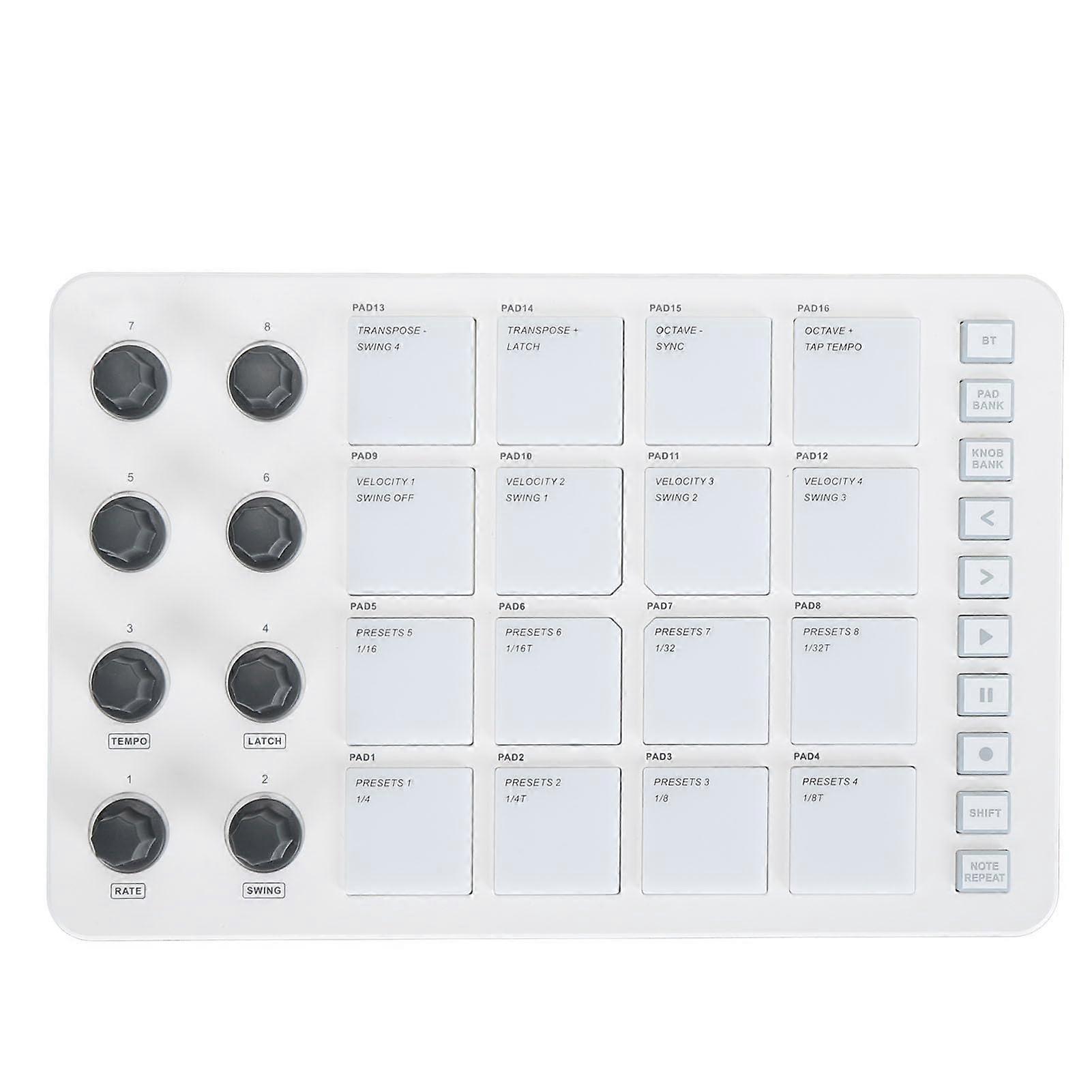 Wireless MIDI Pad Controller with RGB Aftertouch Drum Pads, 16 Pads and 8 Knobs for Studio