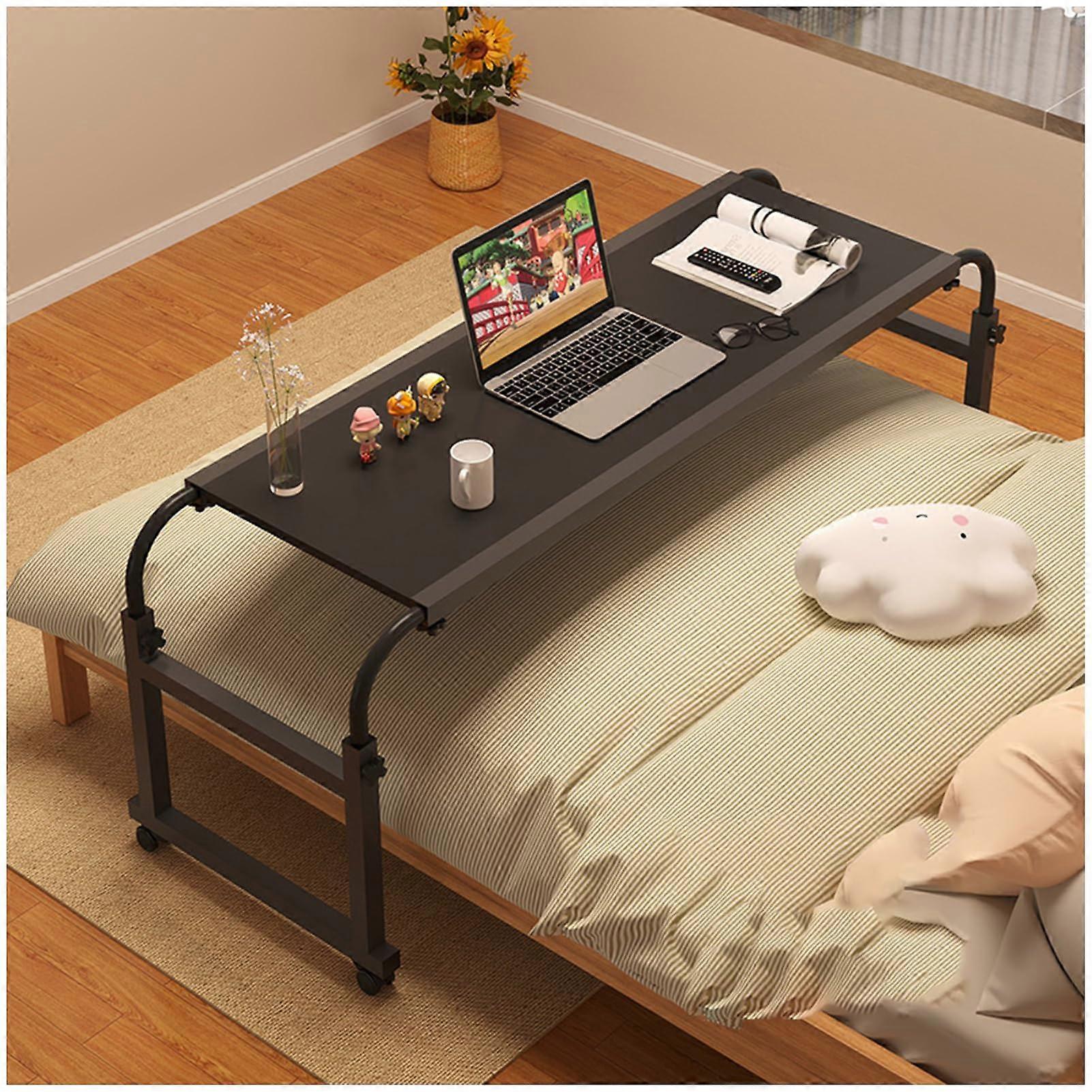 Overbed Table Height and Width Adjustable with Wheels, Queen Size Rolling Bed Desk, Black 55x17in