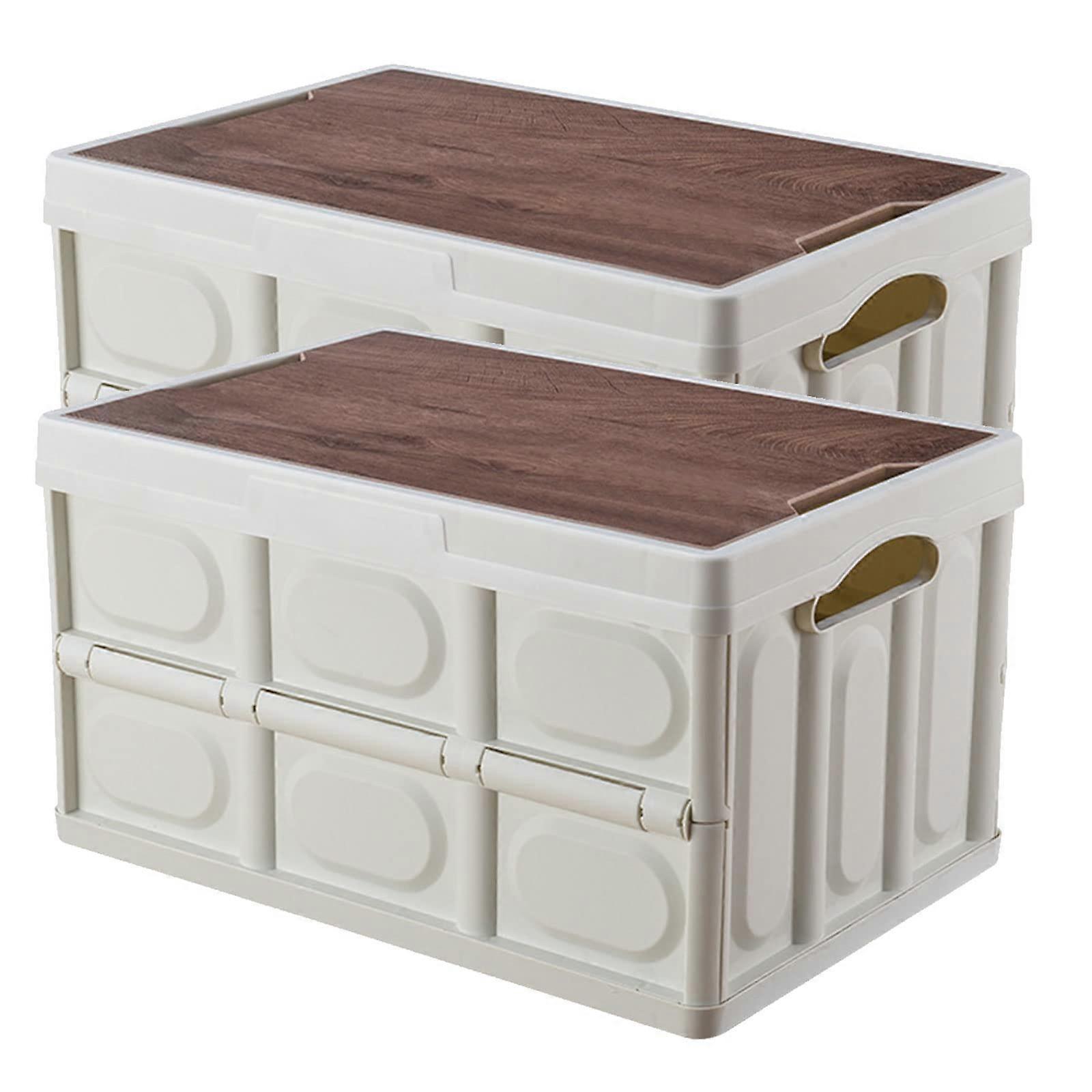 2 Pack Collapsible Storage Box 55L Large Capacity Foldable Bin with Lid for Home Car and Camping