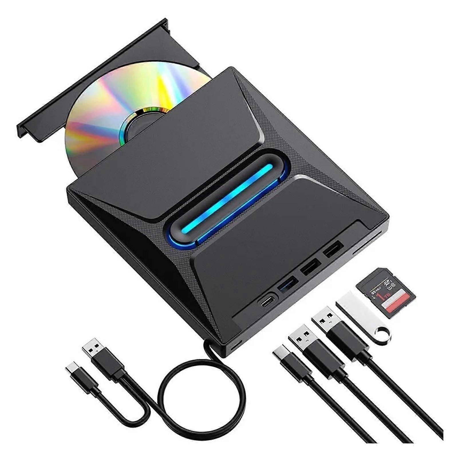 External CD DVD Drive with Blu Ray, SD Card Reader, MultiFormat Burning for Laptop and Desktop
