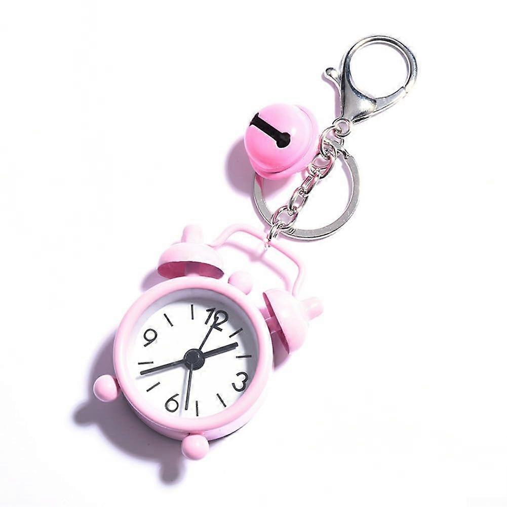 Pink Mini Alarm Clock Keychain with Creative Pattern Design and Durable Alloy Build
