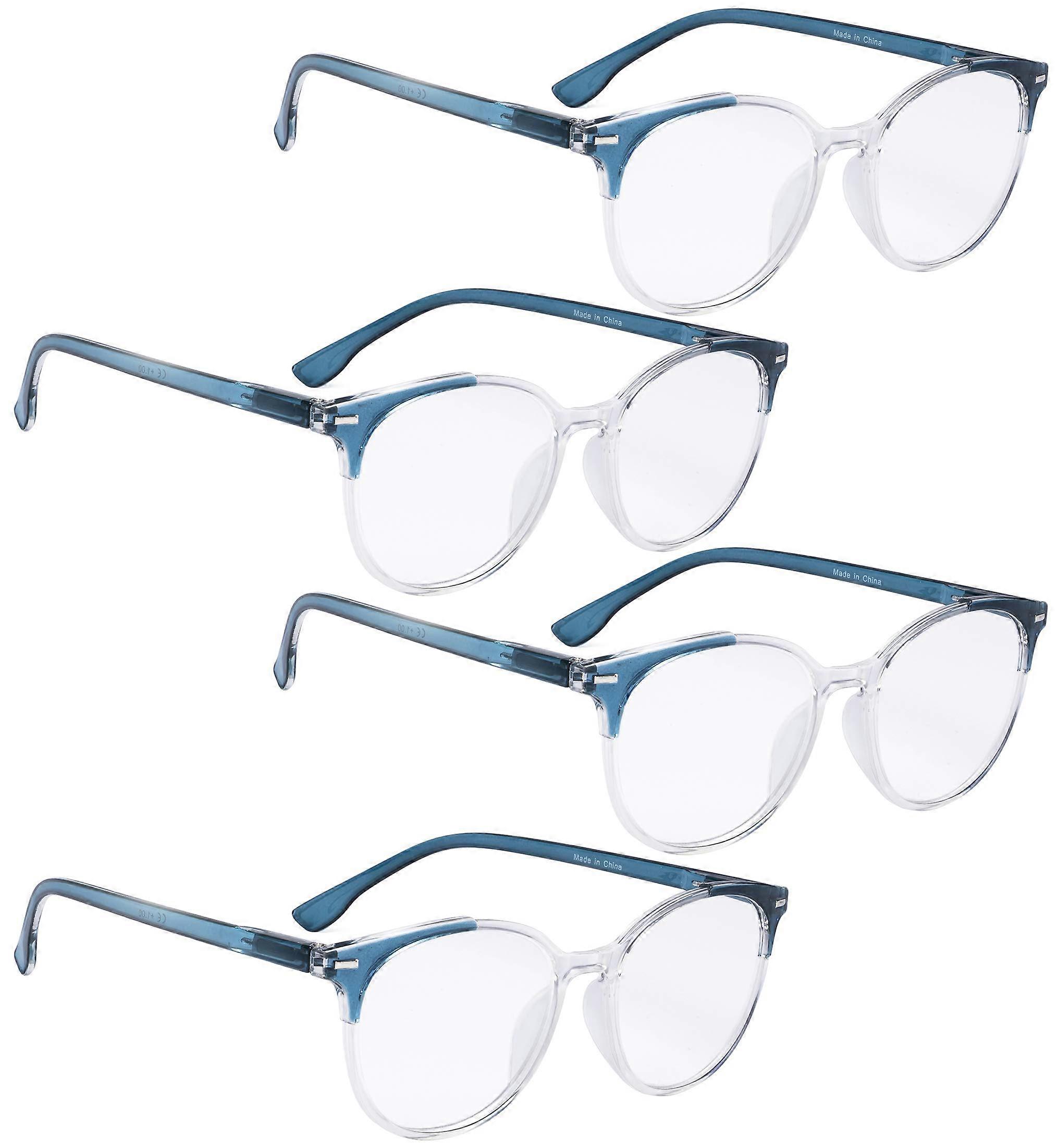 4 Pack Blue Round Reading Glasses for Women +0.75 Power Stylish Spring Hinge Frames