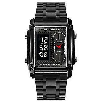 Square Double Display Waterproof Men Watch, Style: Steel Belt