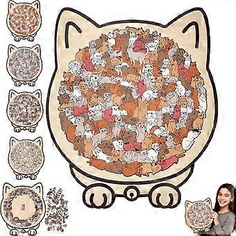 135 Piece Cat Shaped Wooden Jigsaw Puzzle, Creative Maillard Color Gift for Adults and Cat Lovers