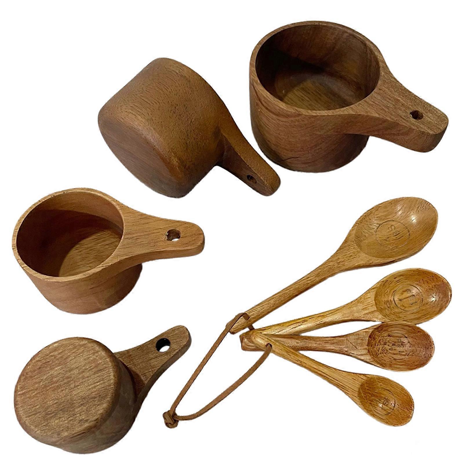 Solid-Wood Nested Dry Measuring Set with Ties Food Grade for Baking