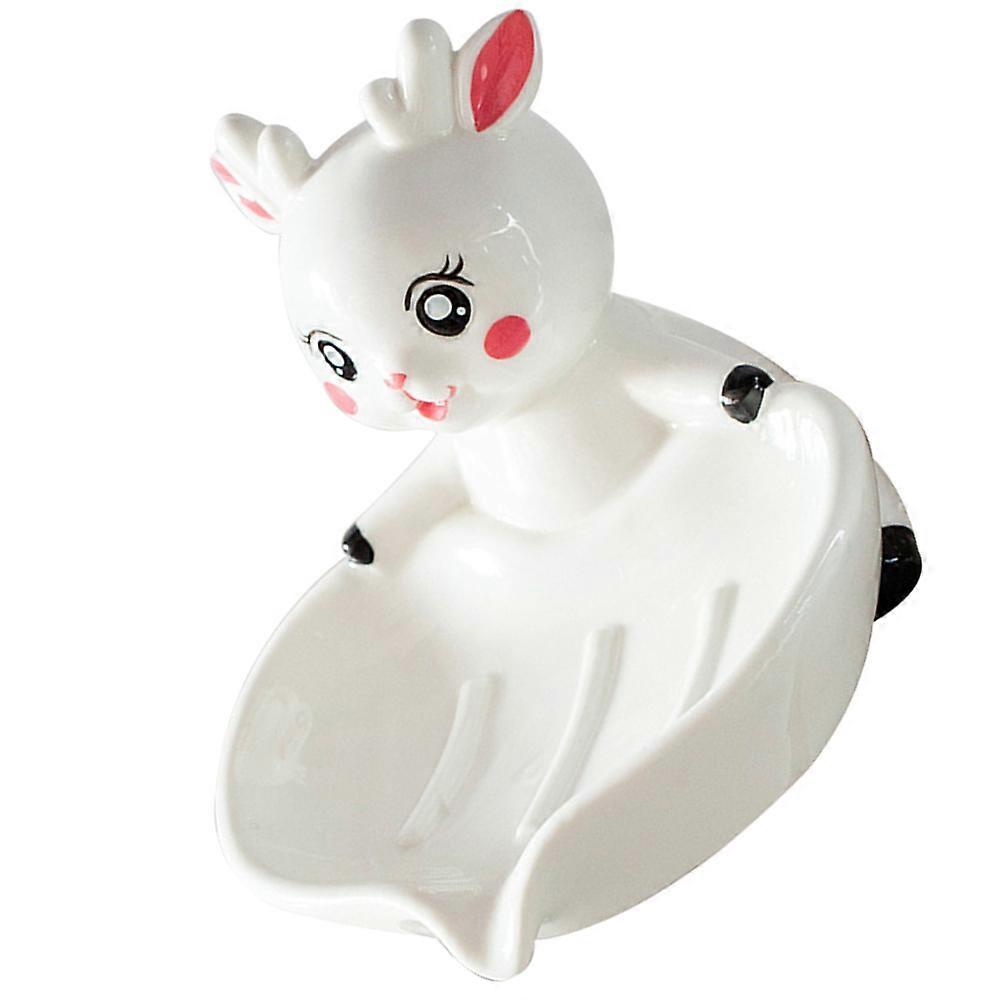White Ceramic Deer Soap Dish for Bathroom Use