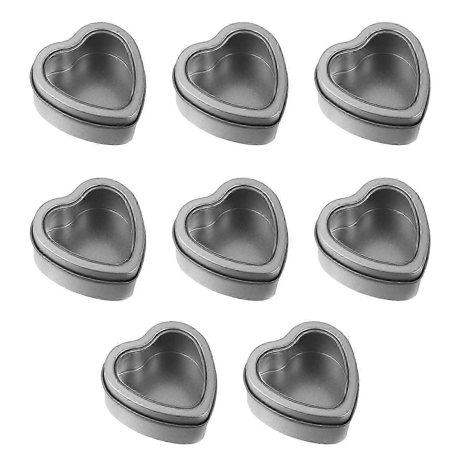 Silver Heart Tinplate Candy Box for Storage 8Pcs Creative Cookie Boxes with Window