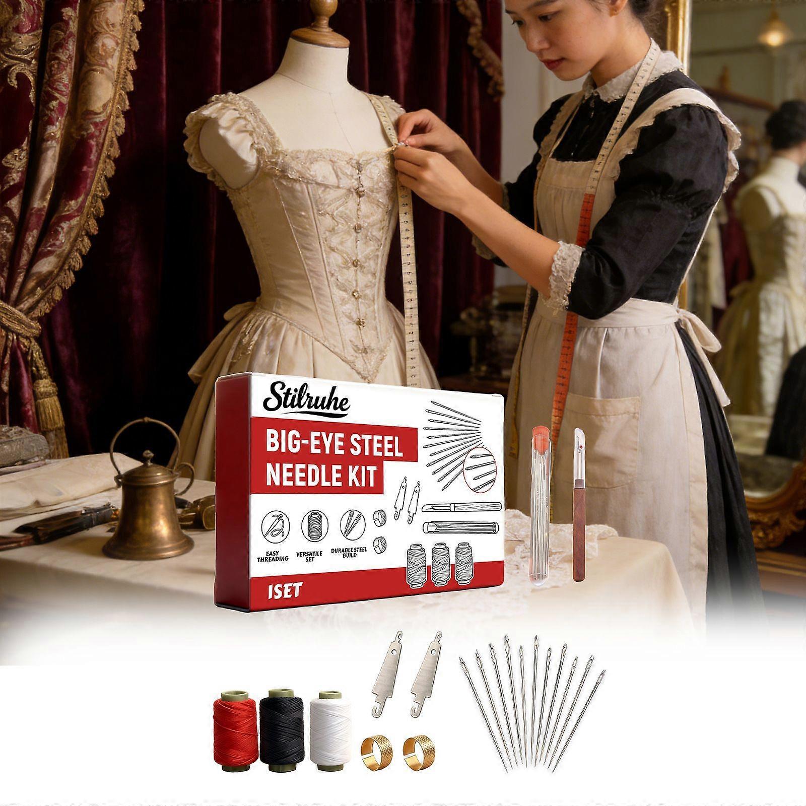 Big-Eye Steel Needle Kit - Easy Threading Sewing Set for Beginners
