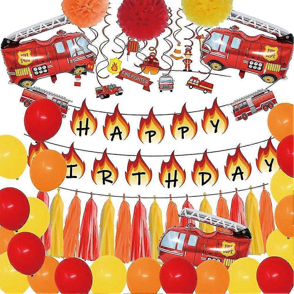 Fire Truck Theme Happy Birthday Balloons Kit