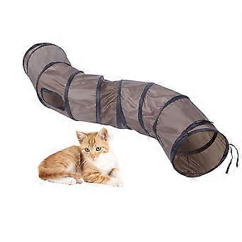Pet Cat Toy S shape Curve Tunnel with Holes for Playing Exercising Safe Structure Brown