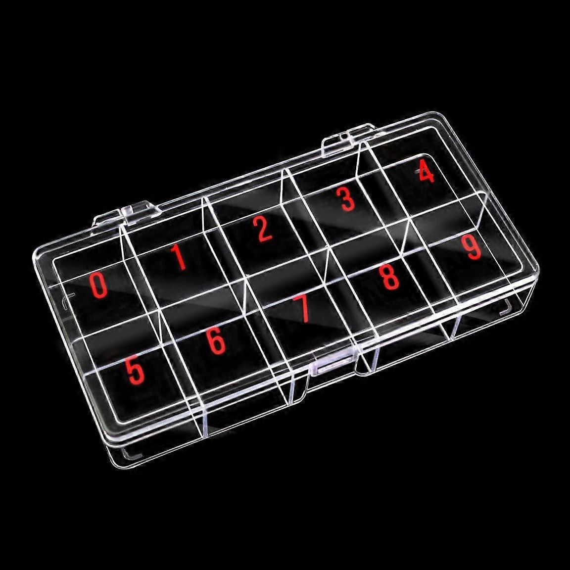 Clear Nail Tip Storage Box with 10 Numbered Sections for False Tips and Accessories