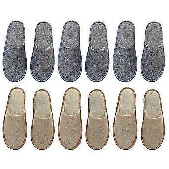 6 Pair Soft Disposable Linen Slippers Non-slip Chic Hotel Slippers Willow Leaf Shoe